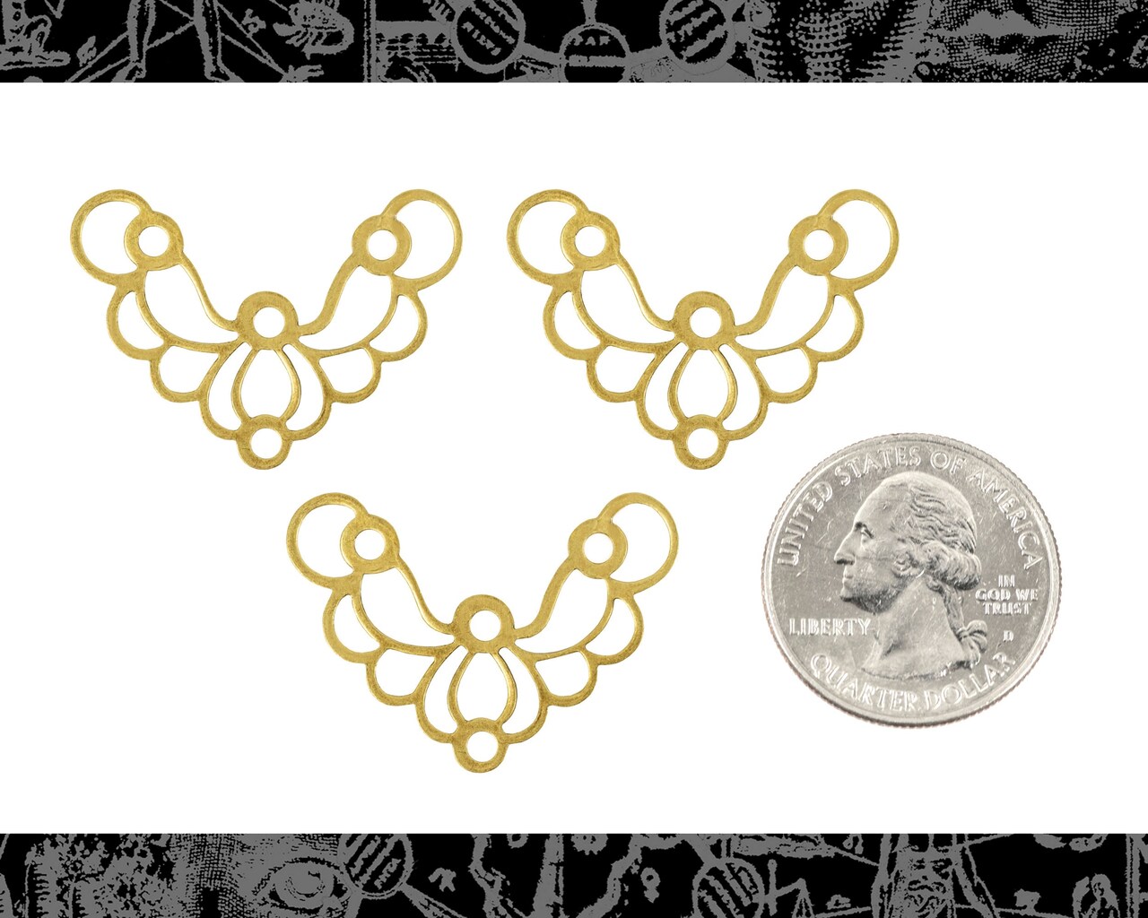 Antiqued Brass Filigree Wings Connectors - Set of Two - AB-3C42